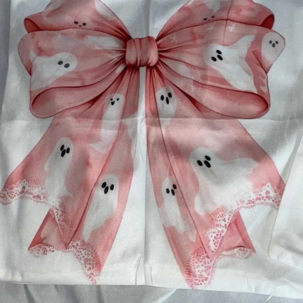 Set Of Ghost And Bow Pillow Covers 17.5x17.5 Inches
